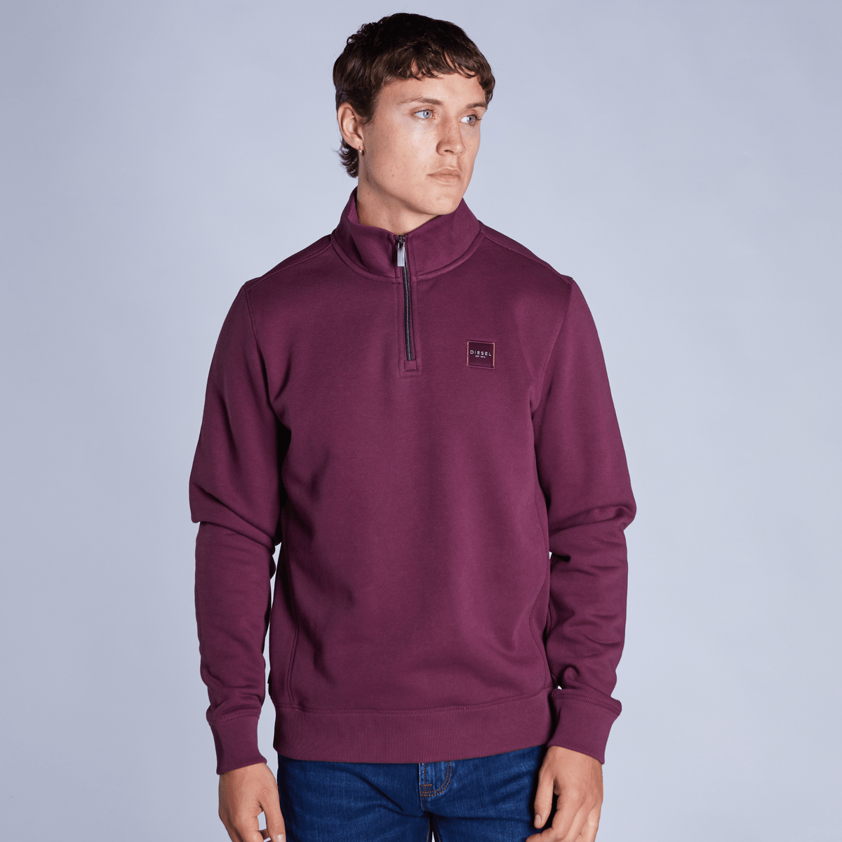 Diesel Dax 1/4 Zip Sweatshirt | Burgundy | Organic Cotton Men