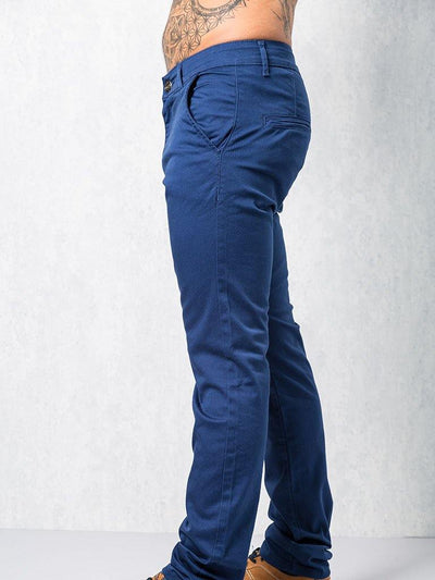 Men's Stretch Slim Fit Trousers | Comfortable & Stylish | Paraffin Store EZ348 Blue Chinos