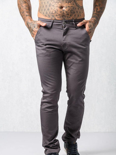 Men's Stretch Slim Fit Trousers | Comfortable & Stylish | Paraffin Store EZ348 Grey Chinos