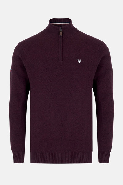 Men’s 1/4 Zip Jumper | Pyramid Knit | Wine - Paraffin Store