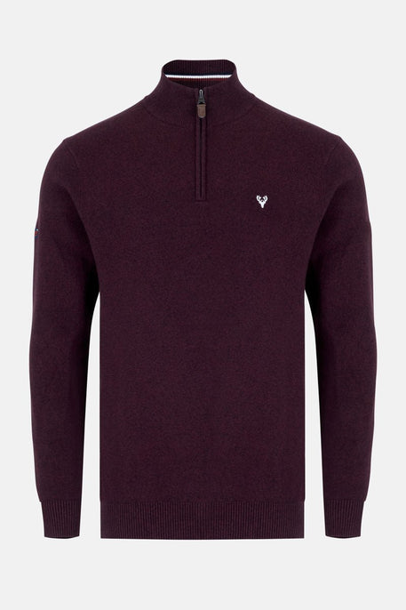 Men’s 1/4 Zip Jumper | Pyramid Knit | Wine - Paraffin Store