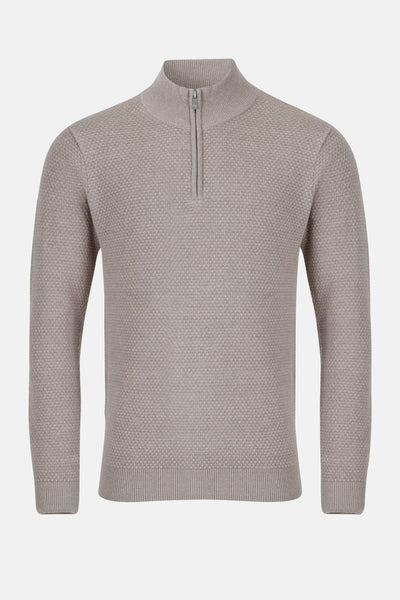 Men’s Lyra Textured ¼ Zip Jumper – Biscuit - Paraffin Store