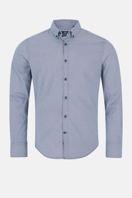 Mens Shirt | Zachary | Navy Geometric Print Long Sleeve Shirt - Paraffin Store