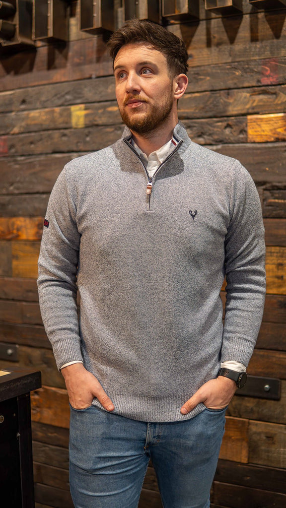 1/4 Zip | Pyramid Knit | Blue/Grey Twist - Paraffin Store