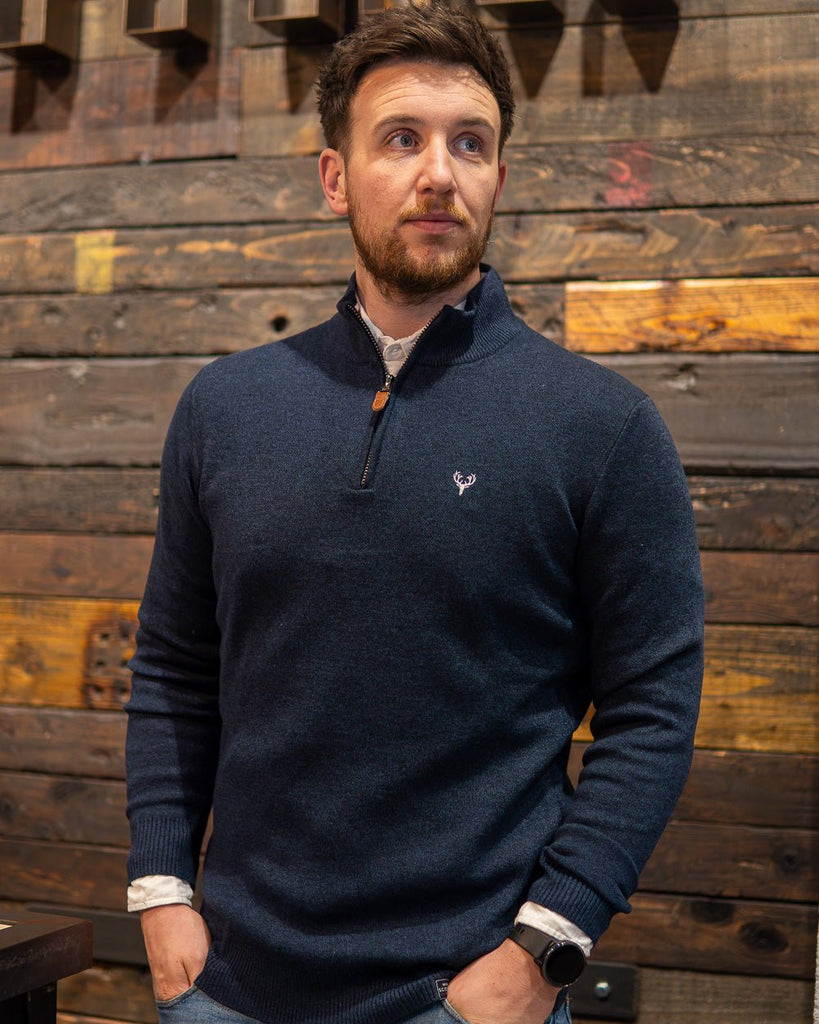 1/4 Zip | Pyramid Knit | Mid Blue Twist - Paraffin Store