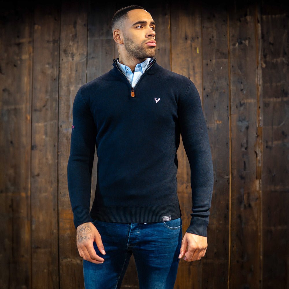 1/4 Zip | Pyramid Knit | Navy/Blue Twist - Paraffin Store