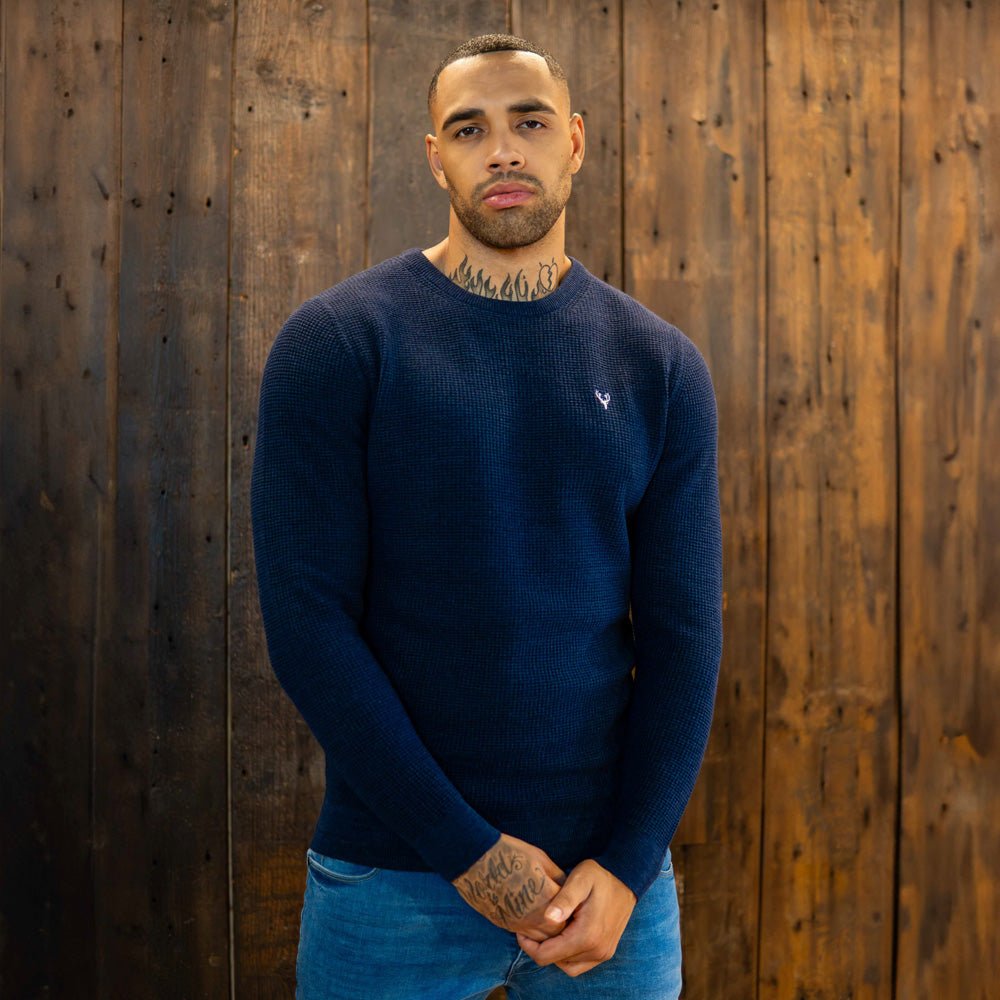 Covert Knit | Crew Neck Jumper | Navy - Paraffin Store