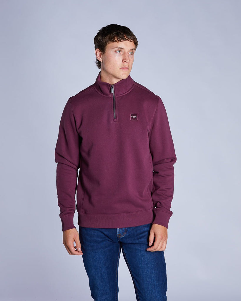 Diesel Dax Men's 1/4 Zip Sweatshirt – Burgundy - Paraffin Store