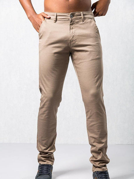 Men's Stretch Slim Fit Trousers | Comfortable & Stylish | Paraffin Store EZ348 Beige Chinos 