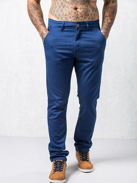 Men's Stretch Slim Fit Trousers | Comfortable & Stylish | Paraffin Store EZ348 Blue Chinos 