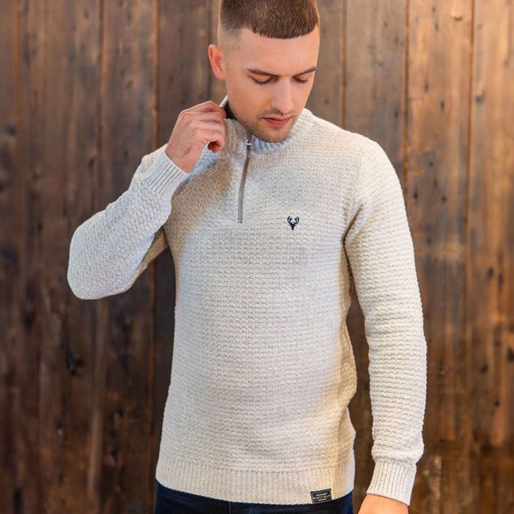 Mens Jumper - FAULKNER KNIT 1/4 Zip LIGHT GREY - Paraffin Store