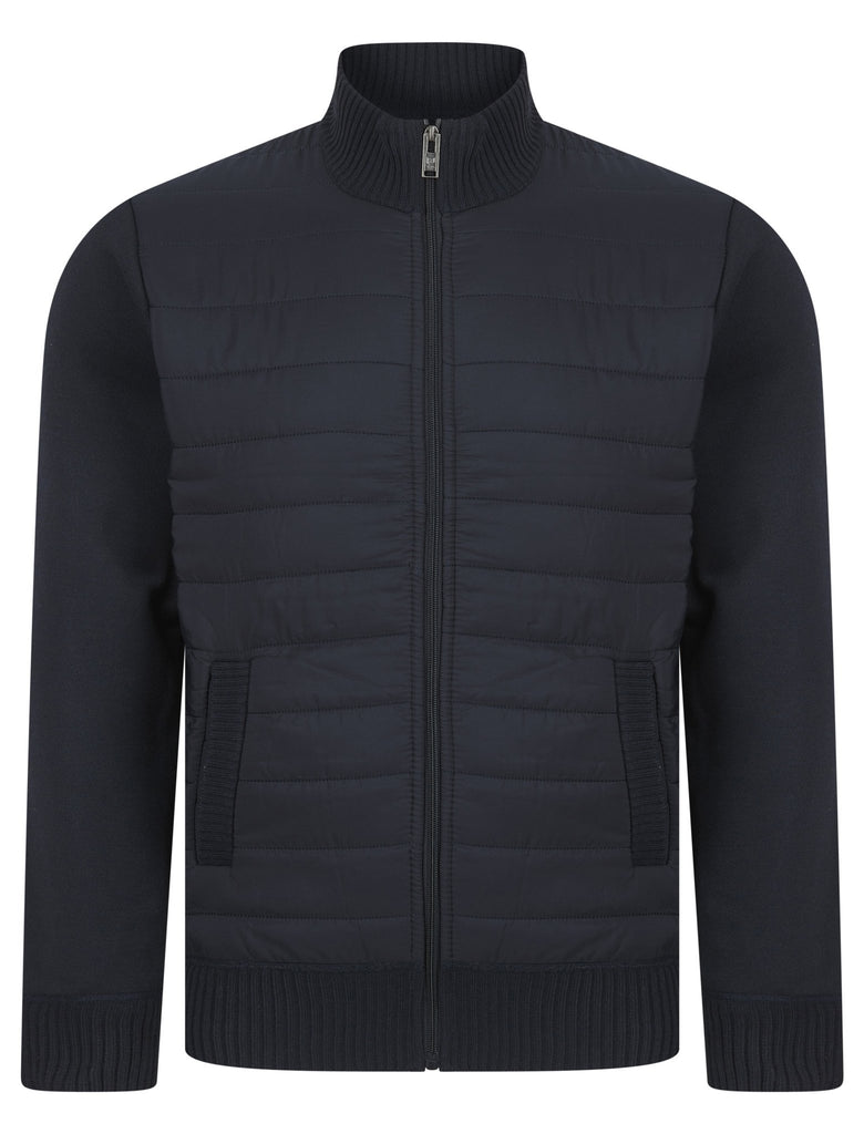 Ken Knitted Jacket with Padded Front – Men’s Zip - Up Bomber - Navy - Paraffin Store
