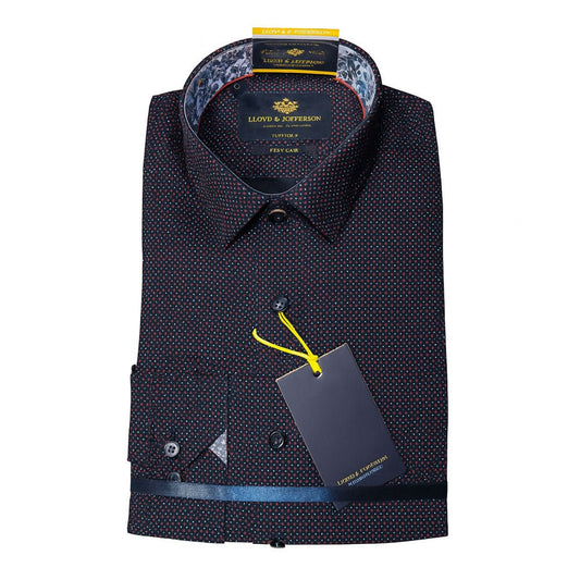 Lloyd & Jefferson Midnight Shirt – Navy/Red | Smart Patterned Shirt with Button Sleeves (S–XXL) - Paraffin Store