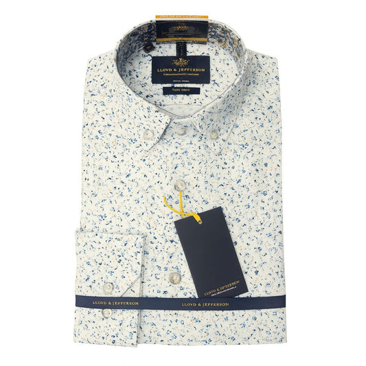 Lloyd & Jefferson Snowflake Shirt – White & Blue | Button Down Smart Casual Shirt (S–XXL) - Paraffin Store