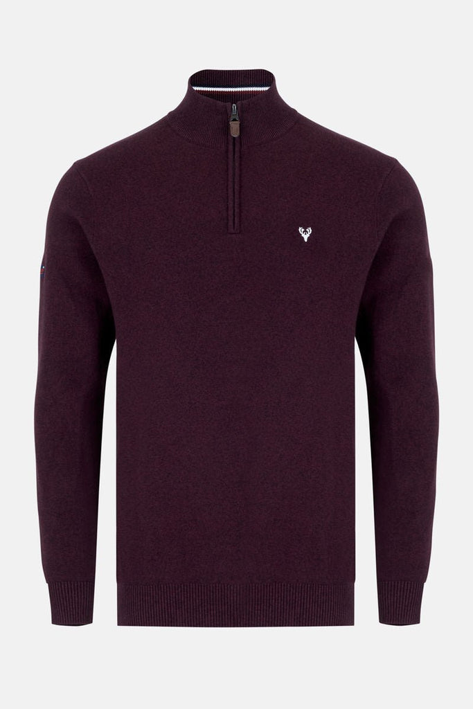 Men’s 1/4 Zip Jumper | Pyramid Knit | Wine - Paraffin Store