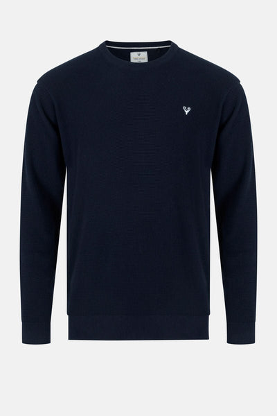 Men’s Franky Textured Crew Neck Sweatshirt – Navy - Paraffin Store