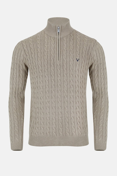 Men’s Island Cable Knit ¼ Zip Jumper – Biscuit - Paraffin Store