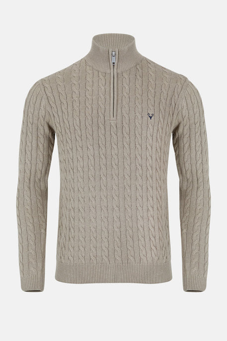 Men’s Island Cable Knit ¼ Zip Jumper – Biscuit - Paraffin Store