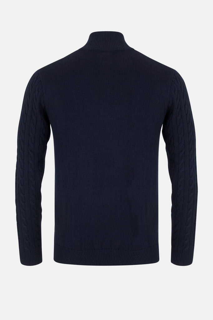 Men’s Island Cable Knit ¼ Zip Jumper – Navy - Paraffin Store