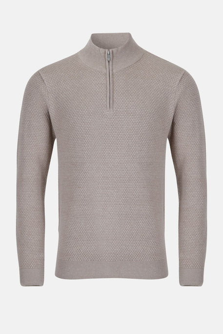 Men’s Lyra Textured ¼ Zip Jumper – Biscuit - Paraffin Store