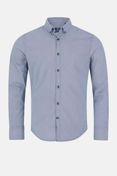 Mens Shirt | Zachary | Navy Geometric Print Long Sleeve Shirt - Paraffin Store
