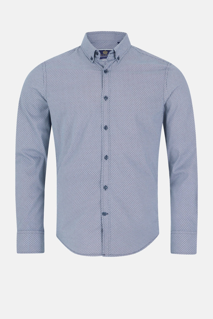Mens Shirt | Zachary | Navy Geometric Print Long Sleeve Shirt - Paraffin Store