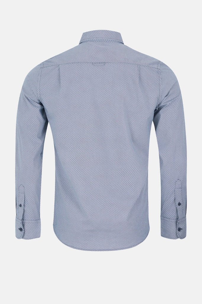 Mens Shirt | Zachary | Navy Geometric Print Long Sleeve Shirt - Paraffin Store