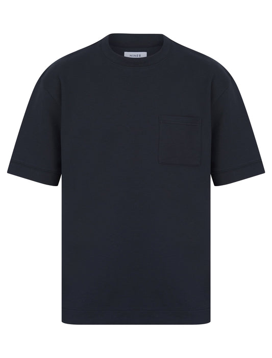 Taijo Men’s Oversized Round Neck T-Shirt with Chest Pocket - NAVY - Paraffin Store