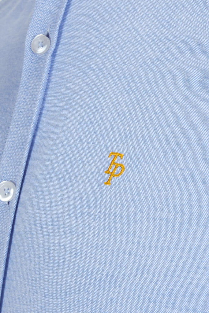 Tom Penn Blue Oxford Long Sleeve Shirt with Signature TP Embroidery - Paraffin Store