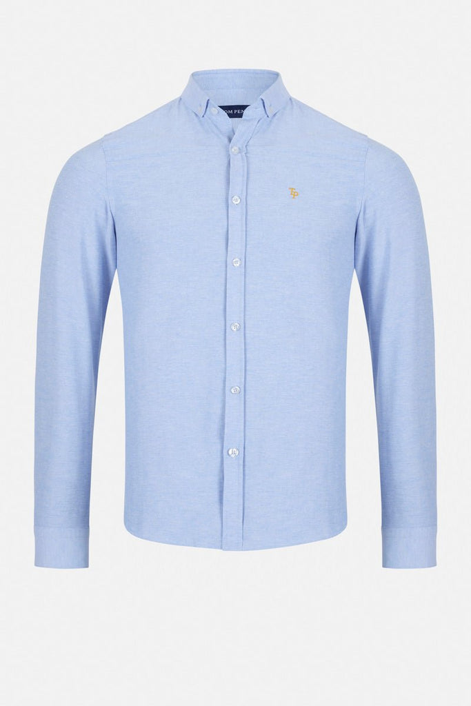 Tom Penn Blue Oxford Long Sleeve Shirt with Signature TP Embroidery - Paraffin Store
