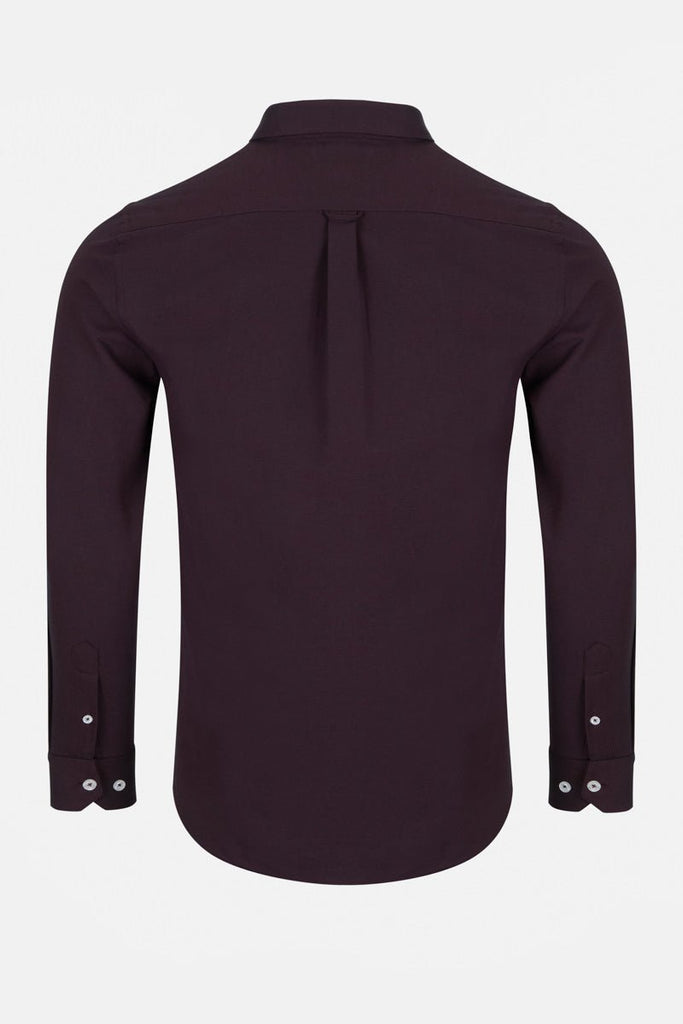 Tom Penn Burgundy Oxford Long Sleeve Shirt with Signature TP Embroidery - Paraffin Store
