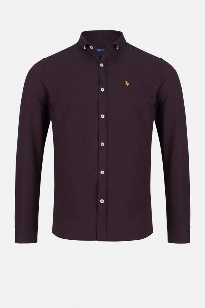 Tom Penn Burgundy Oxford Long Sleeve Shirt with Signature TP Embroidery - Paraffin Store