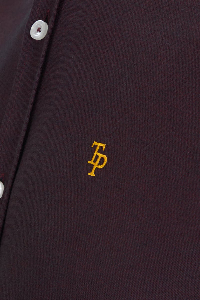 Tom Penn Burgundy Oxford Long Sleeve Shirt with Signature TP Embroidery - Paraffin Store