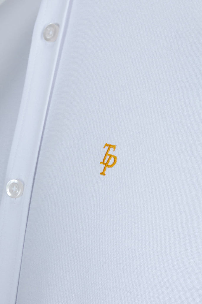 Tom Penn White Oxford Long Sleeve Shirt with Signature TP Embroidery - Paraffin Store