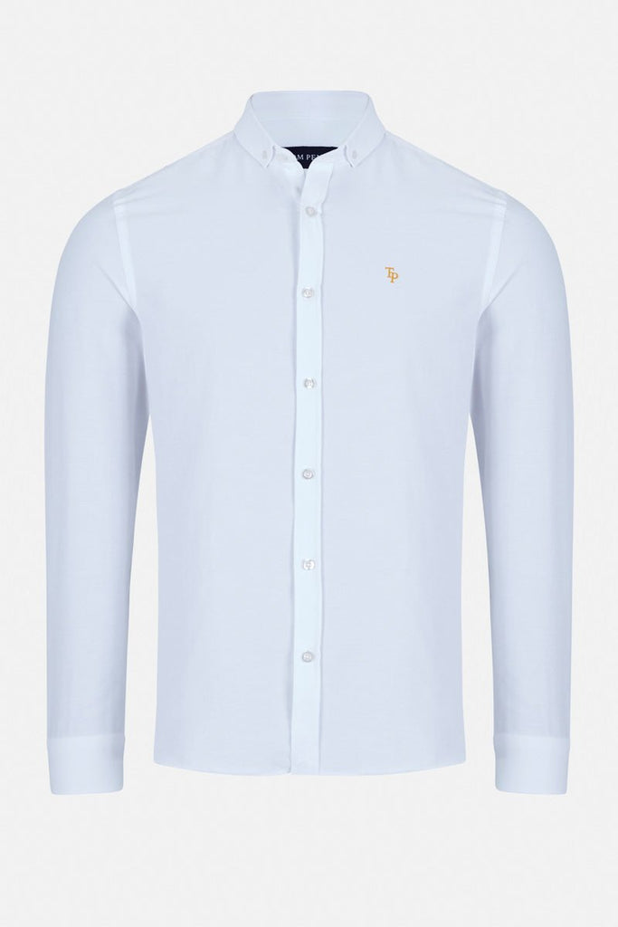 Tom Penn White Oxford Long Sleeve Shirt with Signature TP Embroidery - Paraffin Store